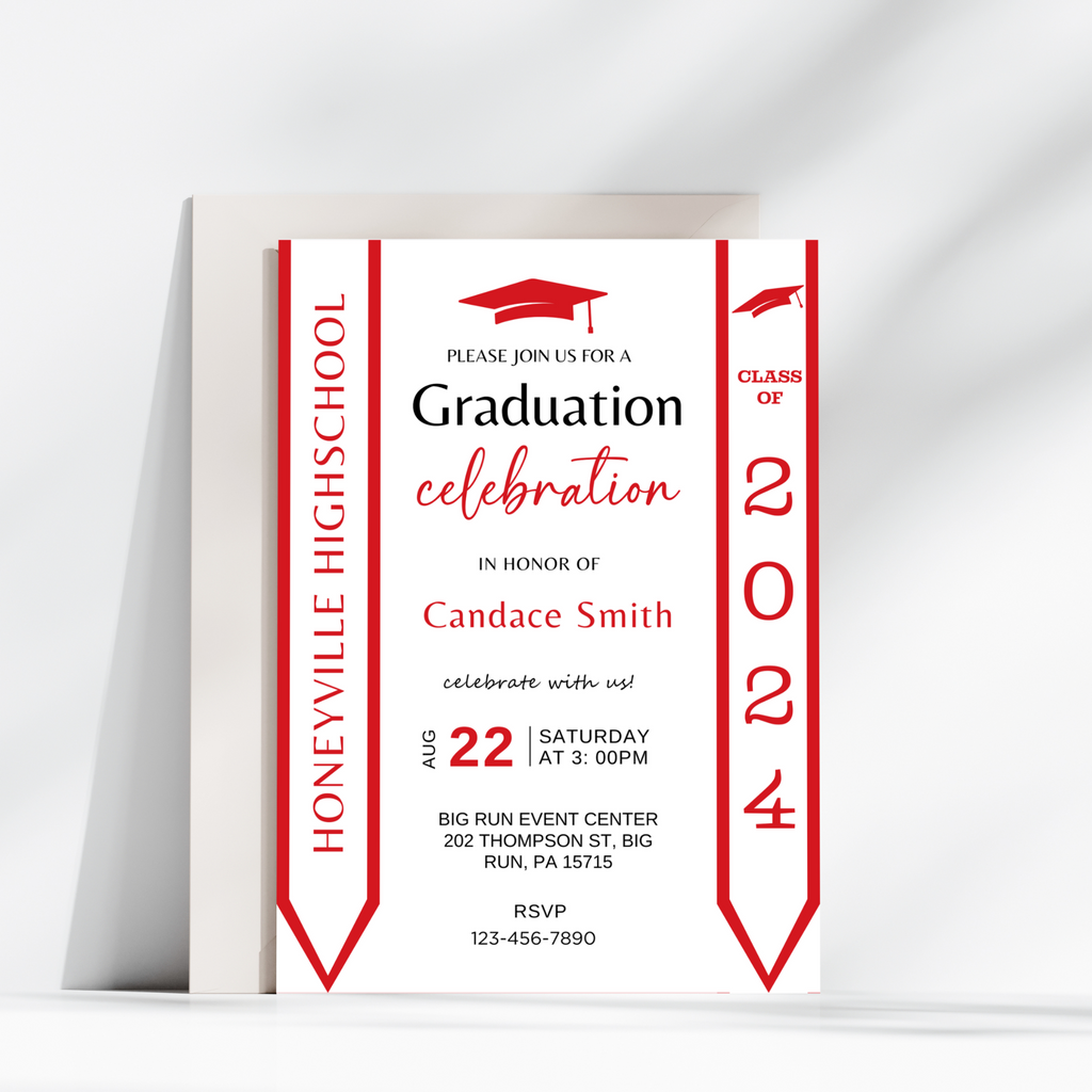 Editable Graduation Invitation Template with Photo - Red