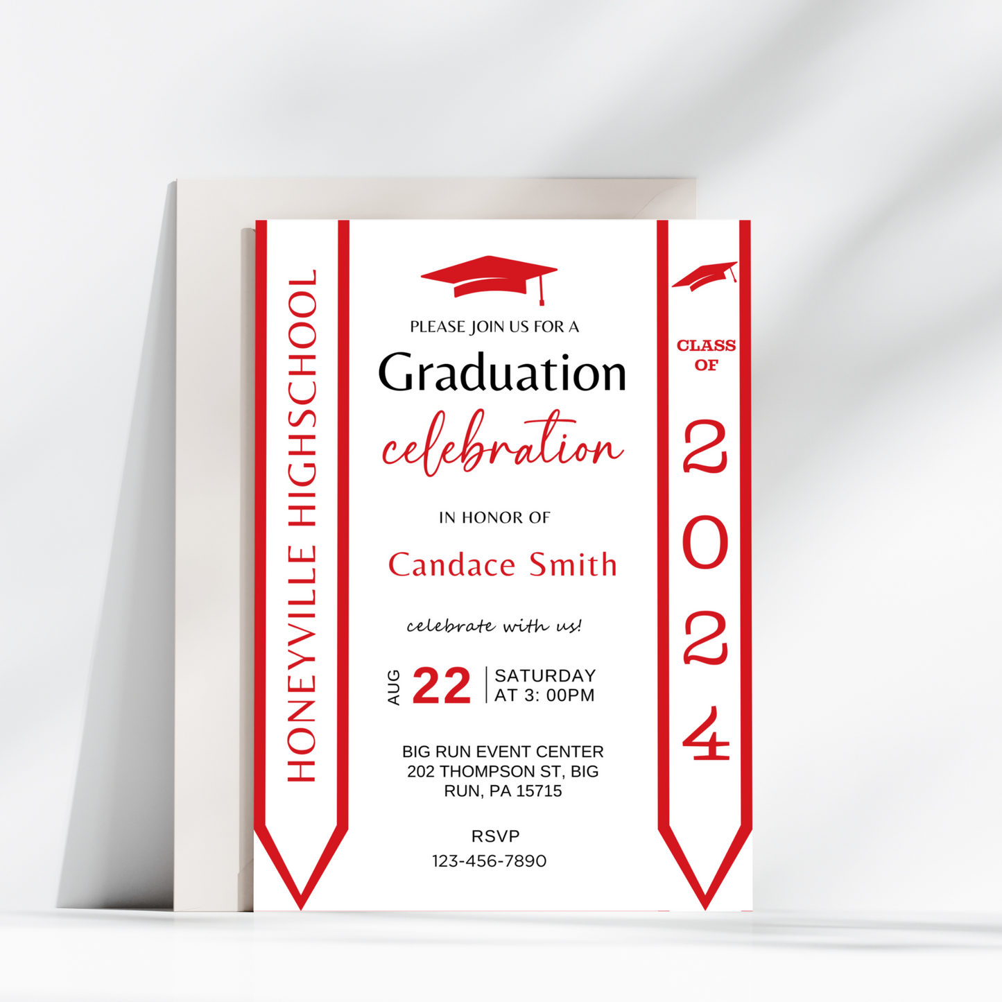 Editable Graduation Invitation Template with Photo - Red