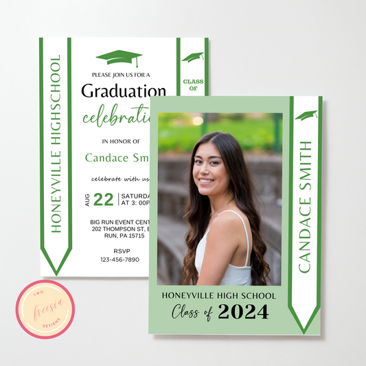 Editable Graduation Invitation with Photo - Green