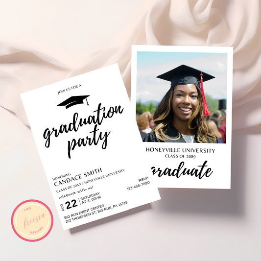 Graduation Party Invitation - Minimalist + Photo