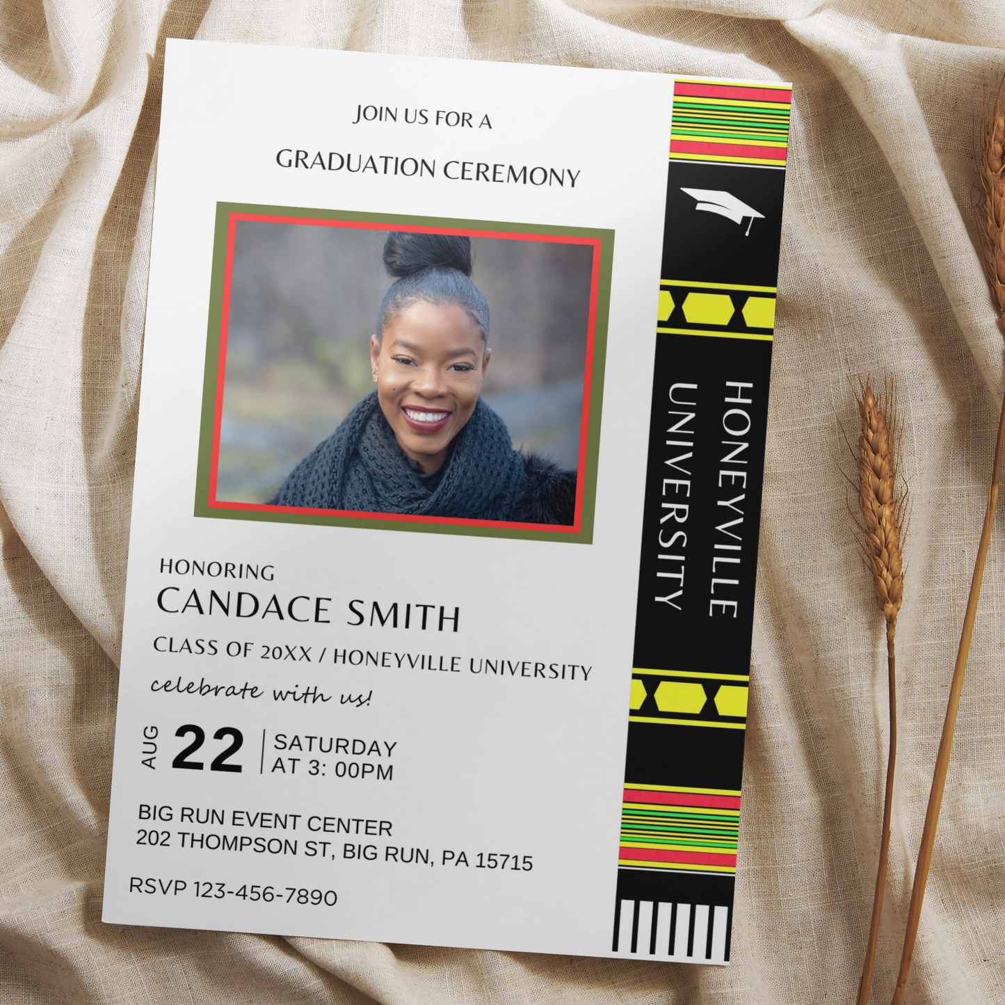 Kente Inspired Graduation Invitation - Editable Template