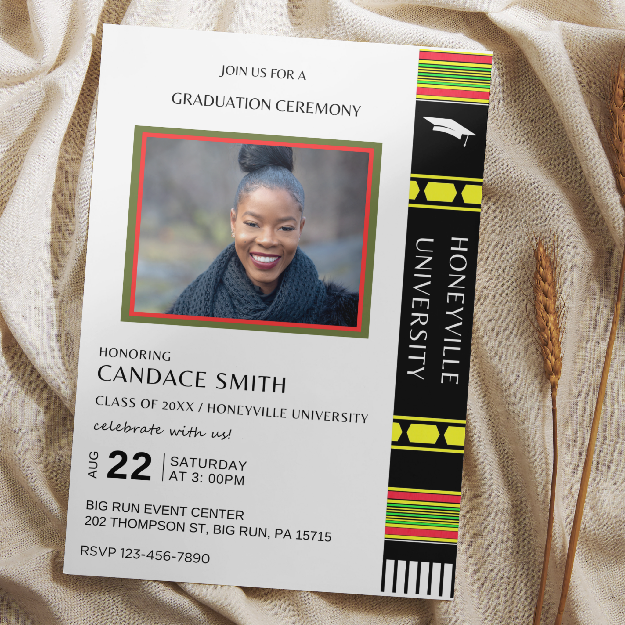 Kente Inspired Graduation Invitation - Editable Template