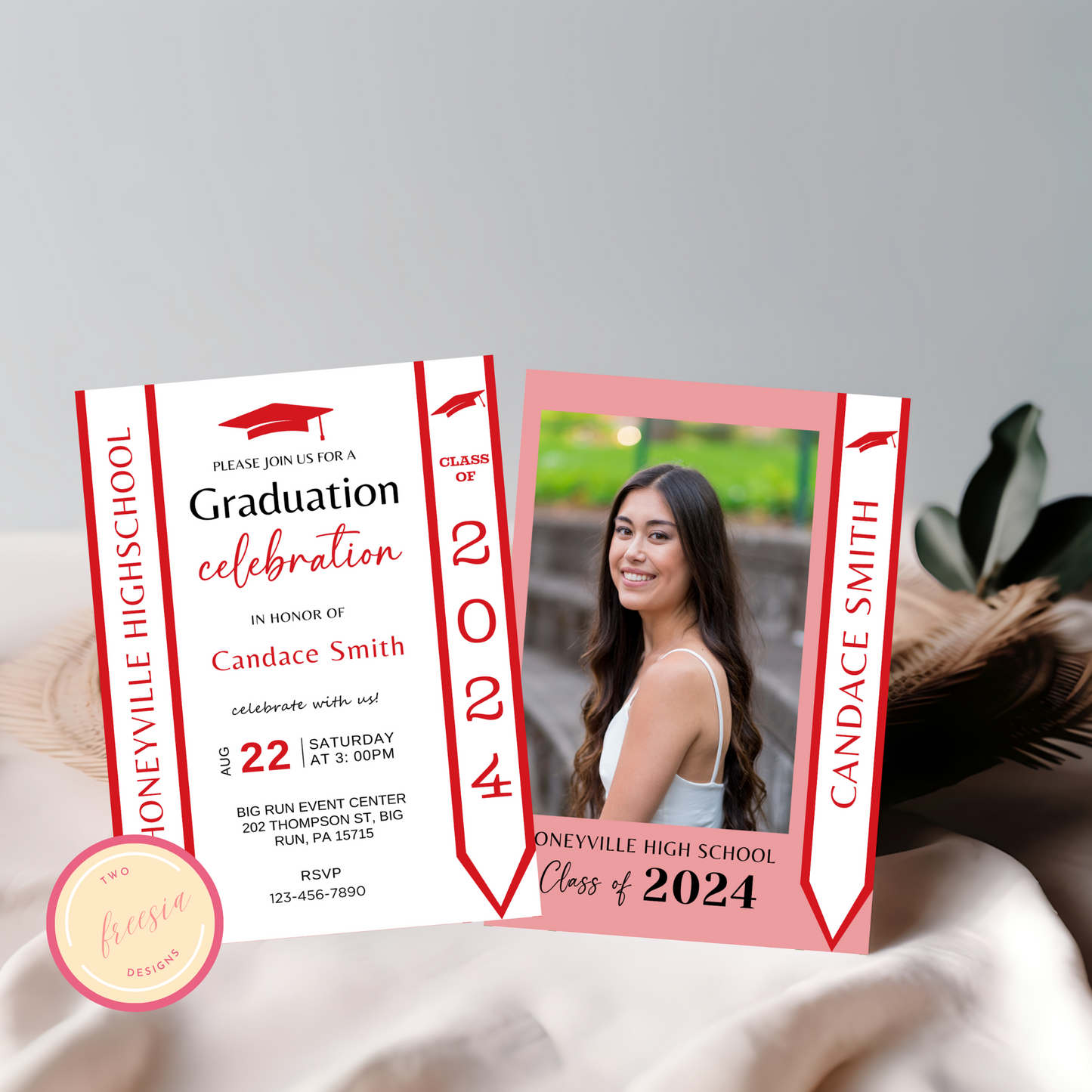 Editable Graduation Invitation Template with Photo - Red