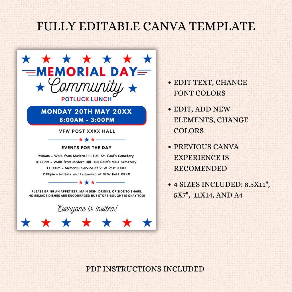 Memorial Day Potluck Flyer Template