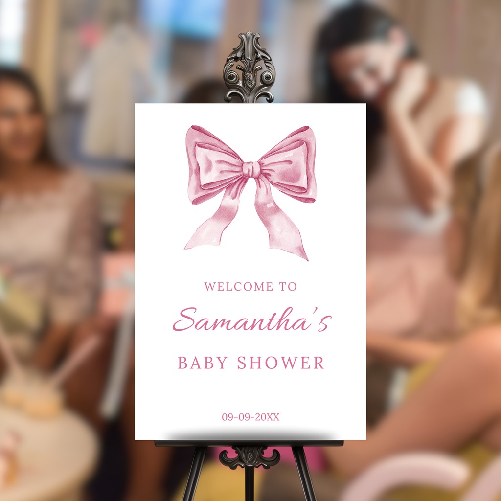 Pink Bow Baby Shower Welcome Sign