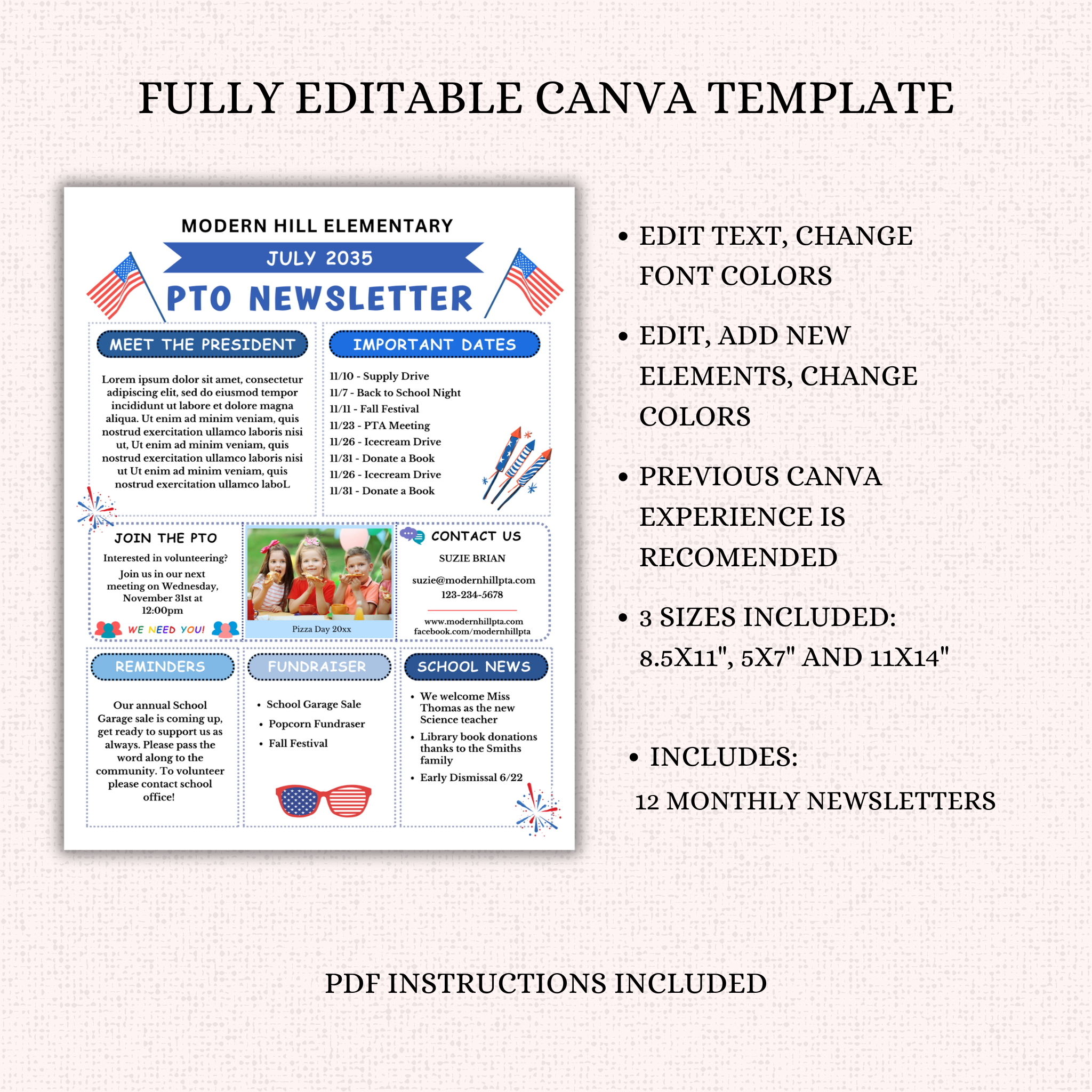 PTO Monthly Newsletter Template Bundle
