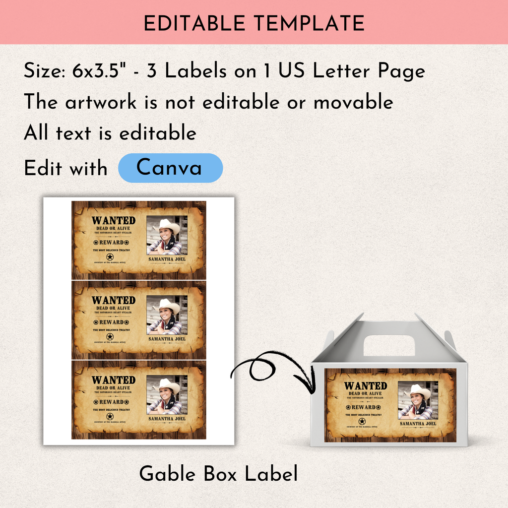 Wanted Party Gable Box Template