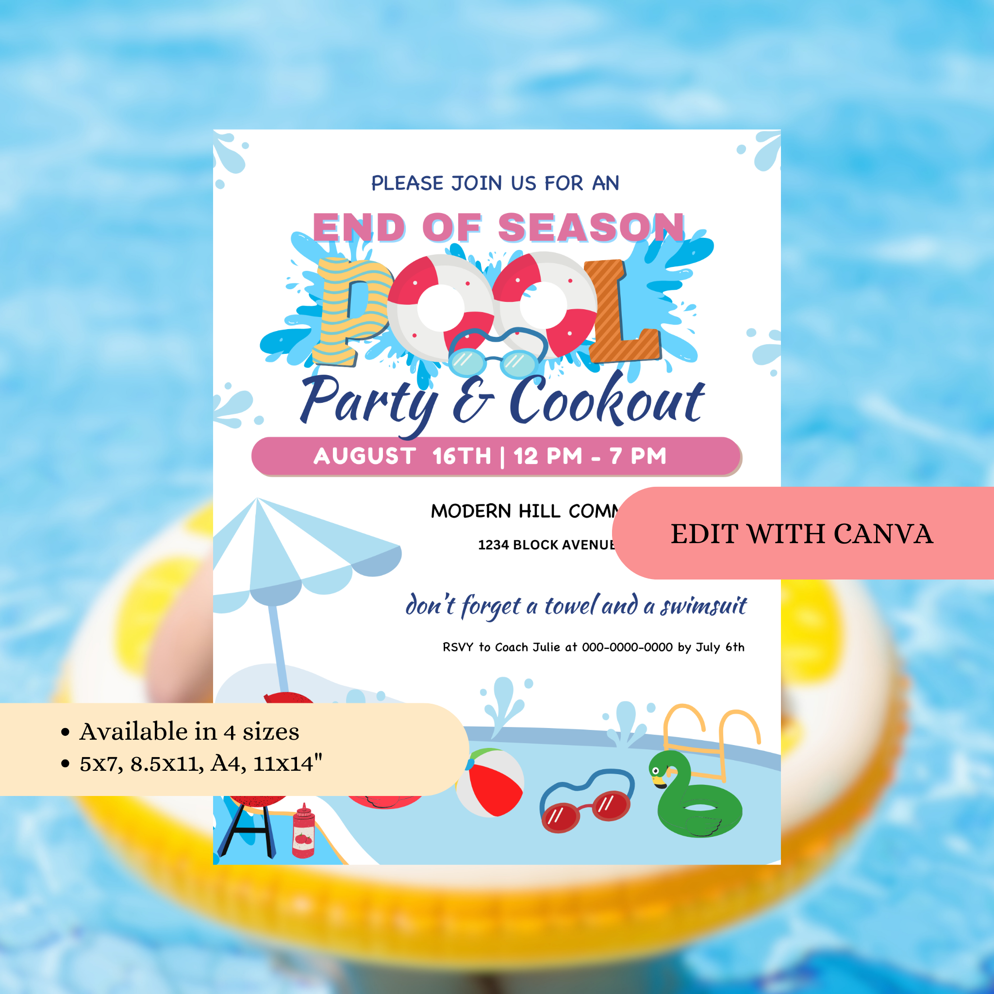 End of Season Pool Party Flyer Template