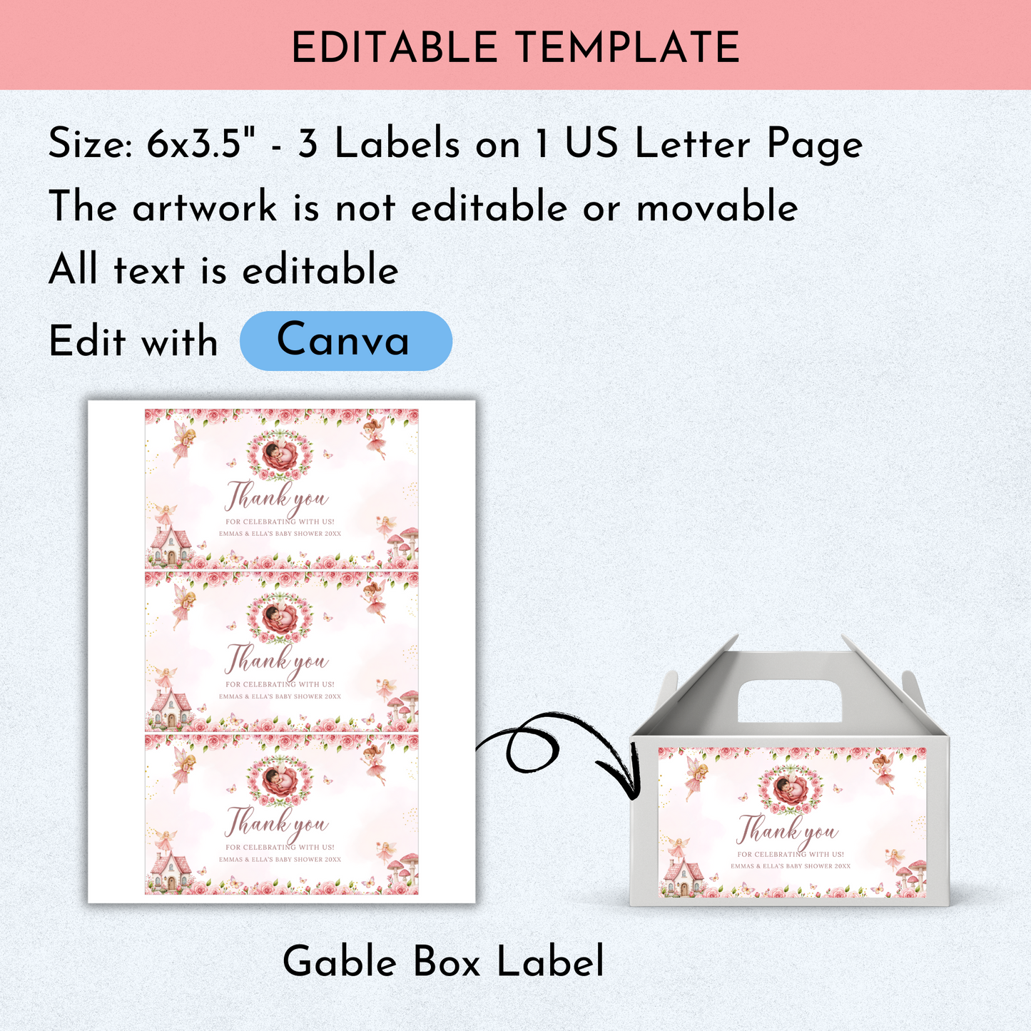 Fairy Baby Shower Favor Template Bundle