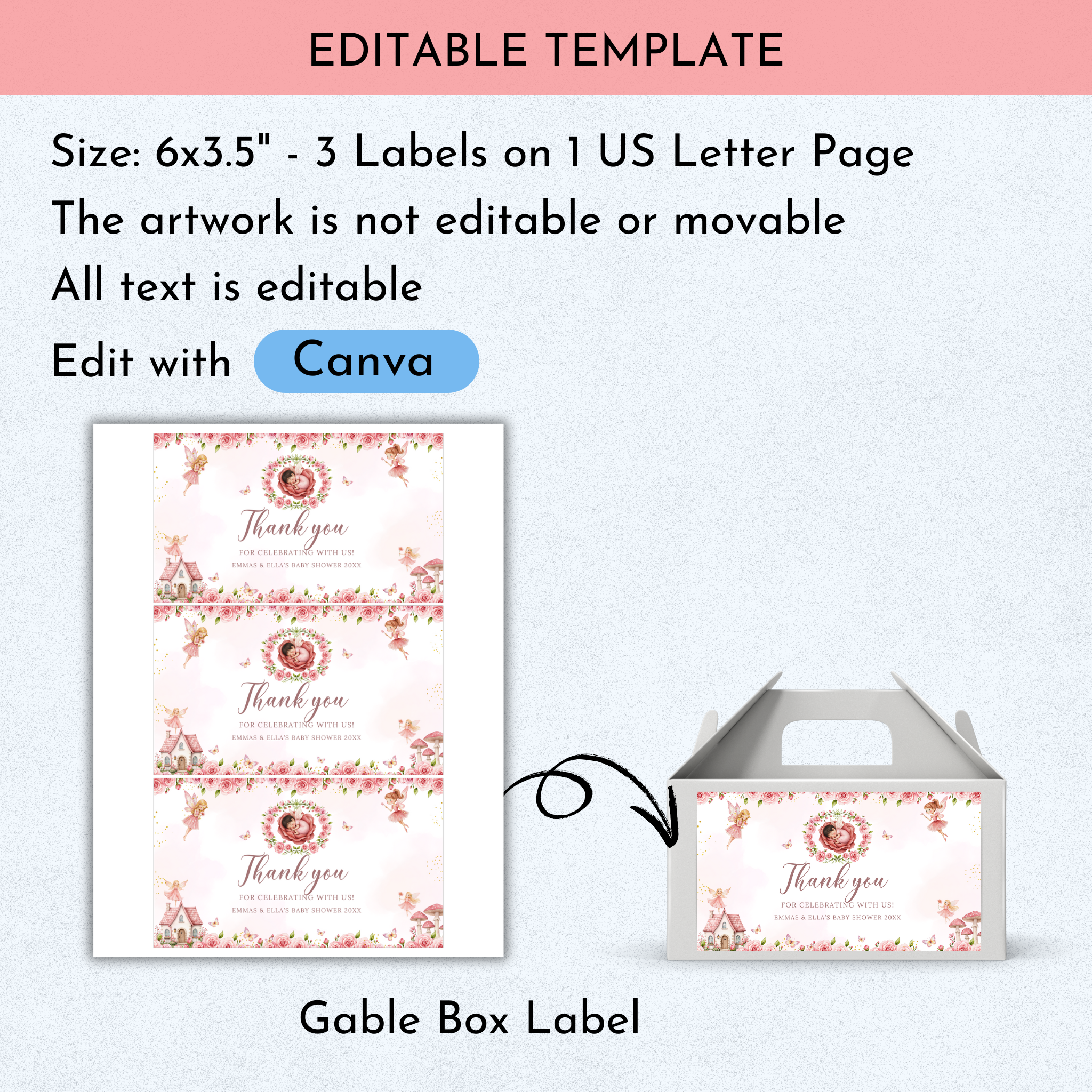 Fairy Baby Shower Favor Template Bundle