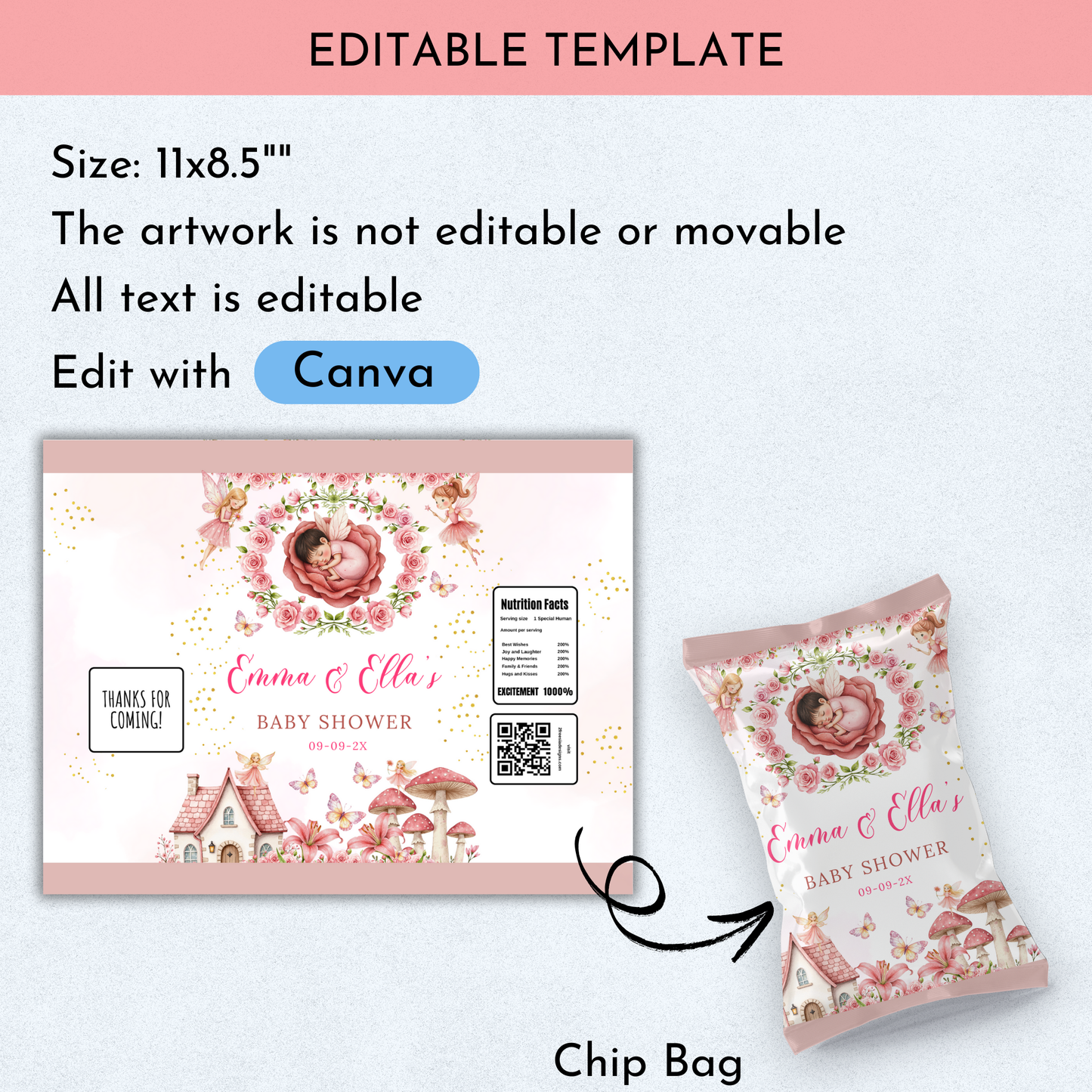 Fairy Baby Shower Favor Template Bundle