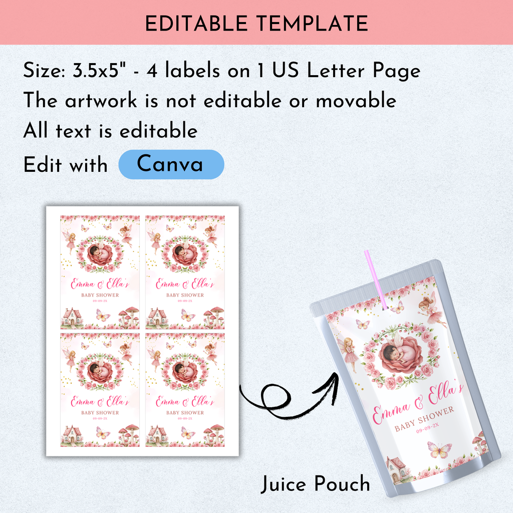 Fairy Baby Shower Favor Template Bundle