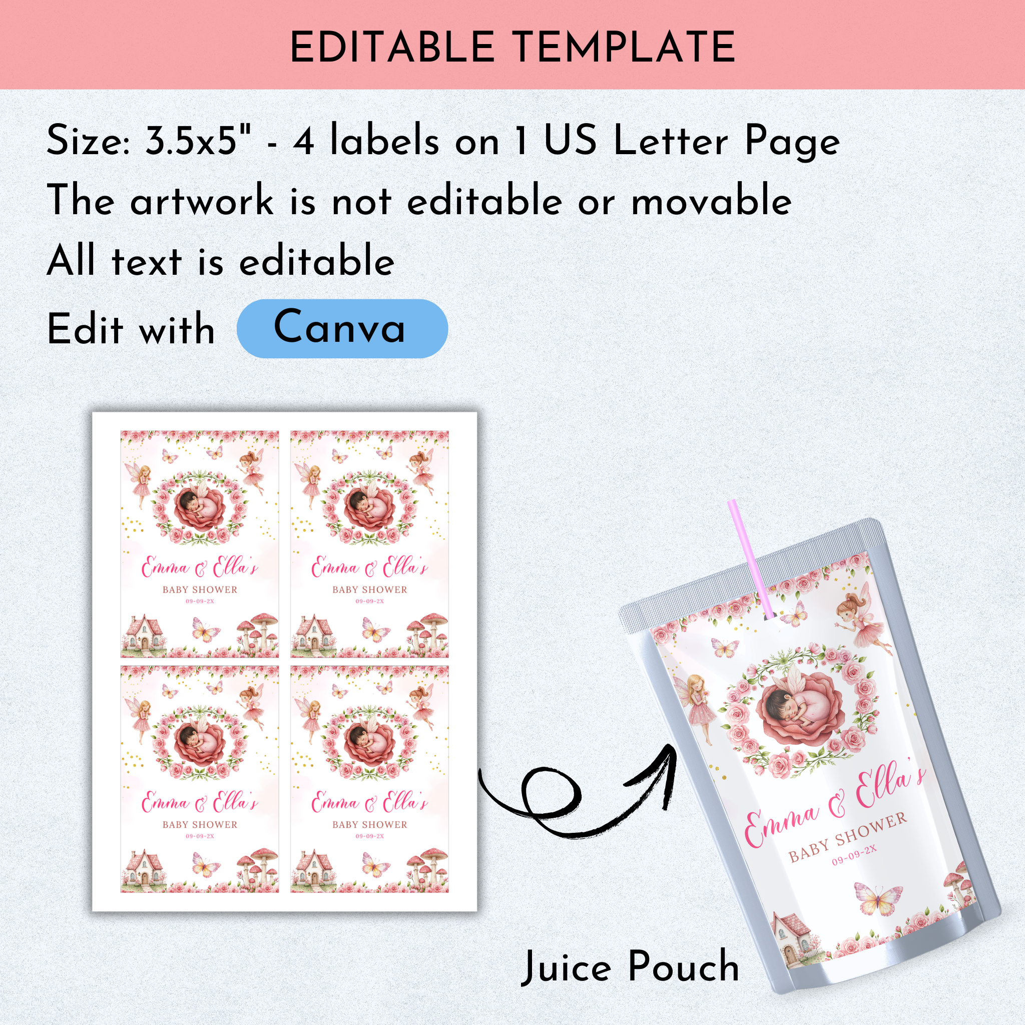 Fairy Baby Shower Favor Template Bundle