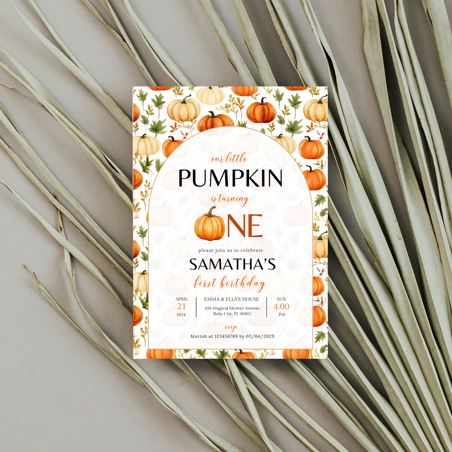 A Little Pumpkin 1st Birthday Invitation