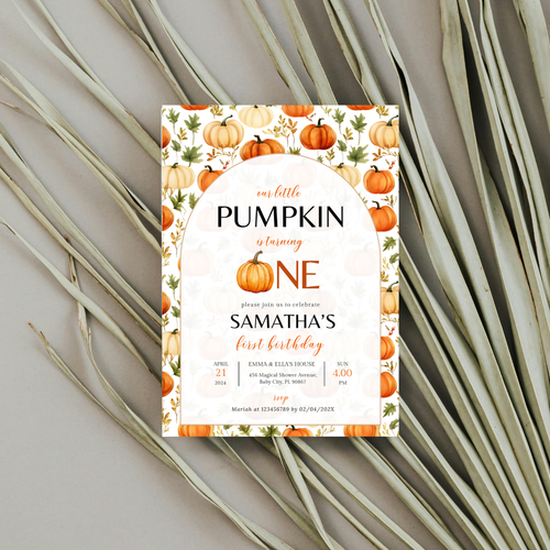 A Little Pumpkin 1st Birthday Invitation