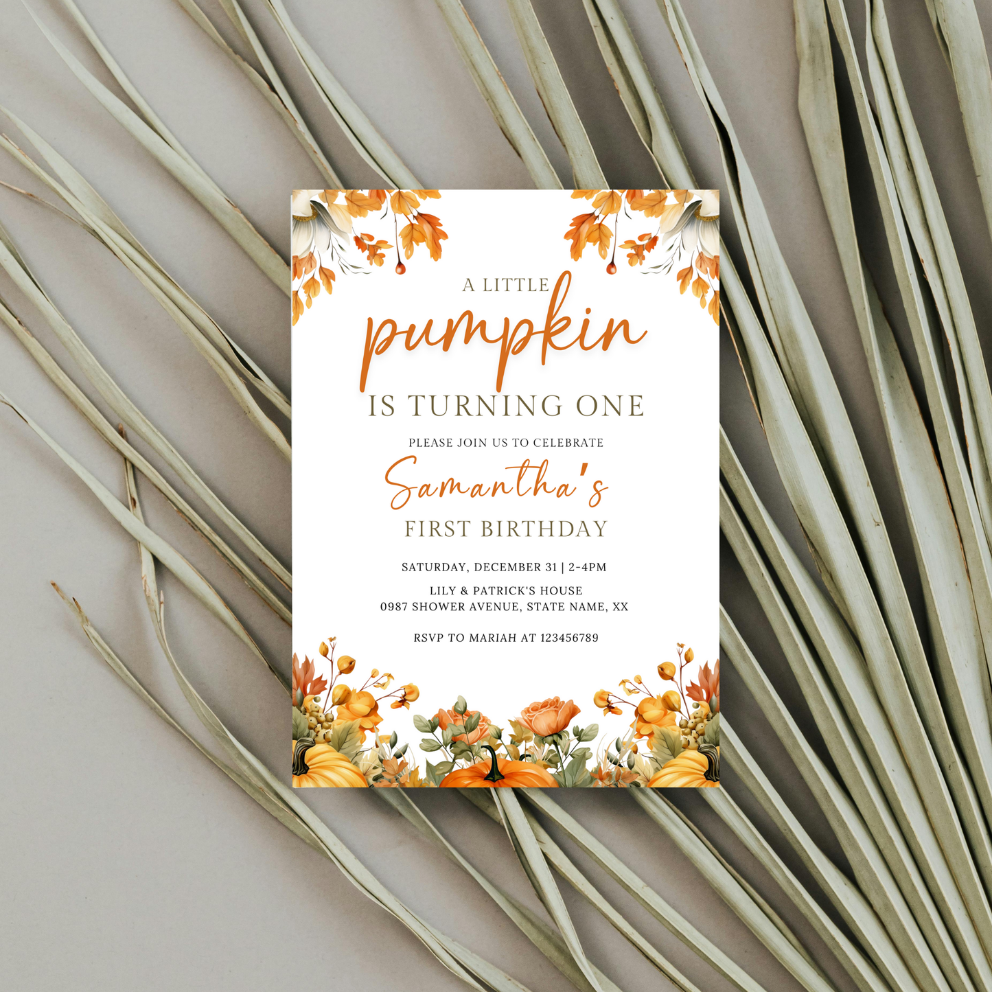 Little Pumpkin 1st Birthday Invitation