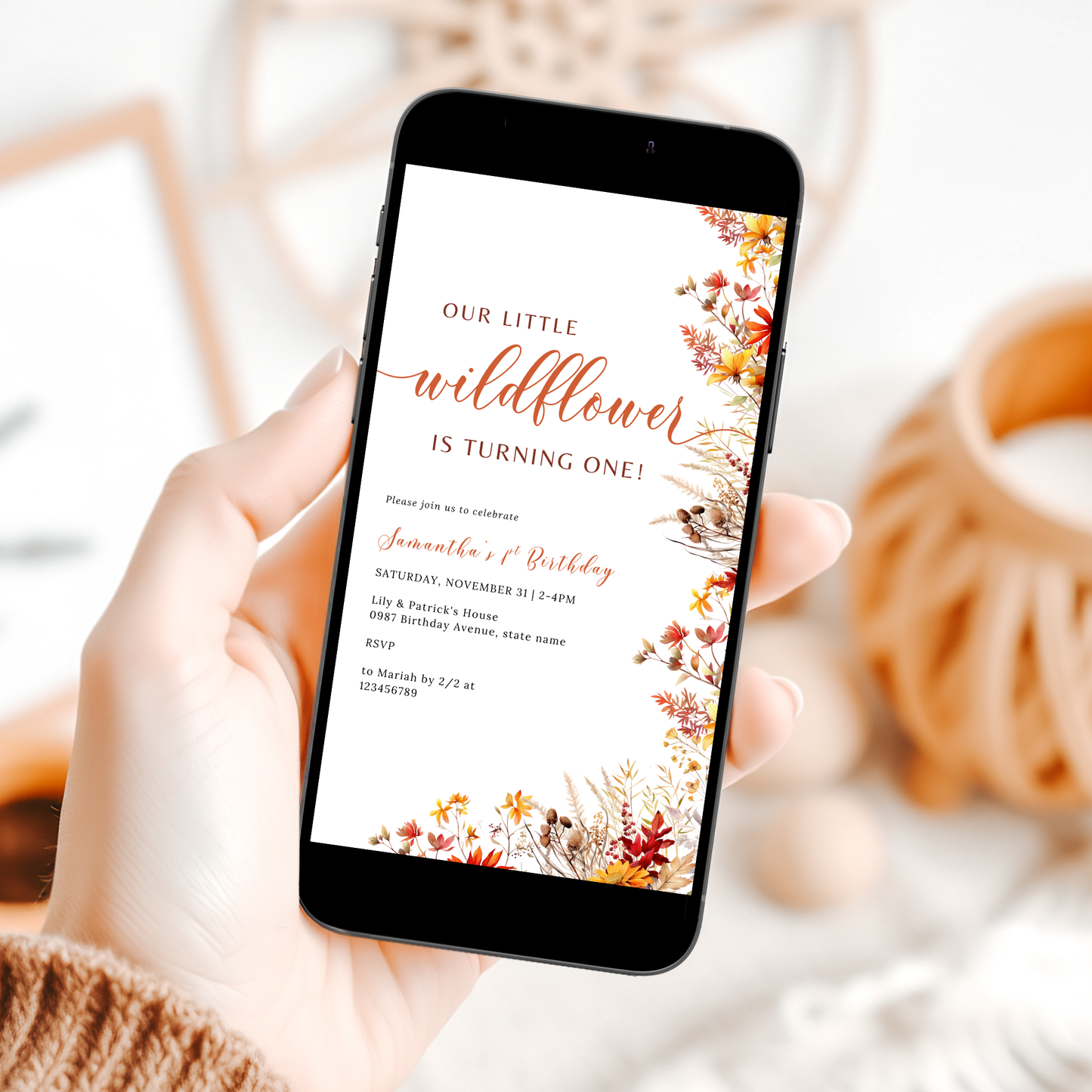 Fall Wildflower 1st Birthday Invitation