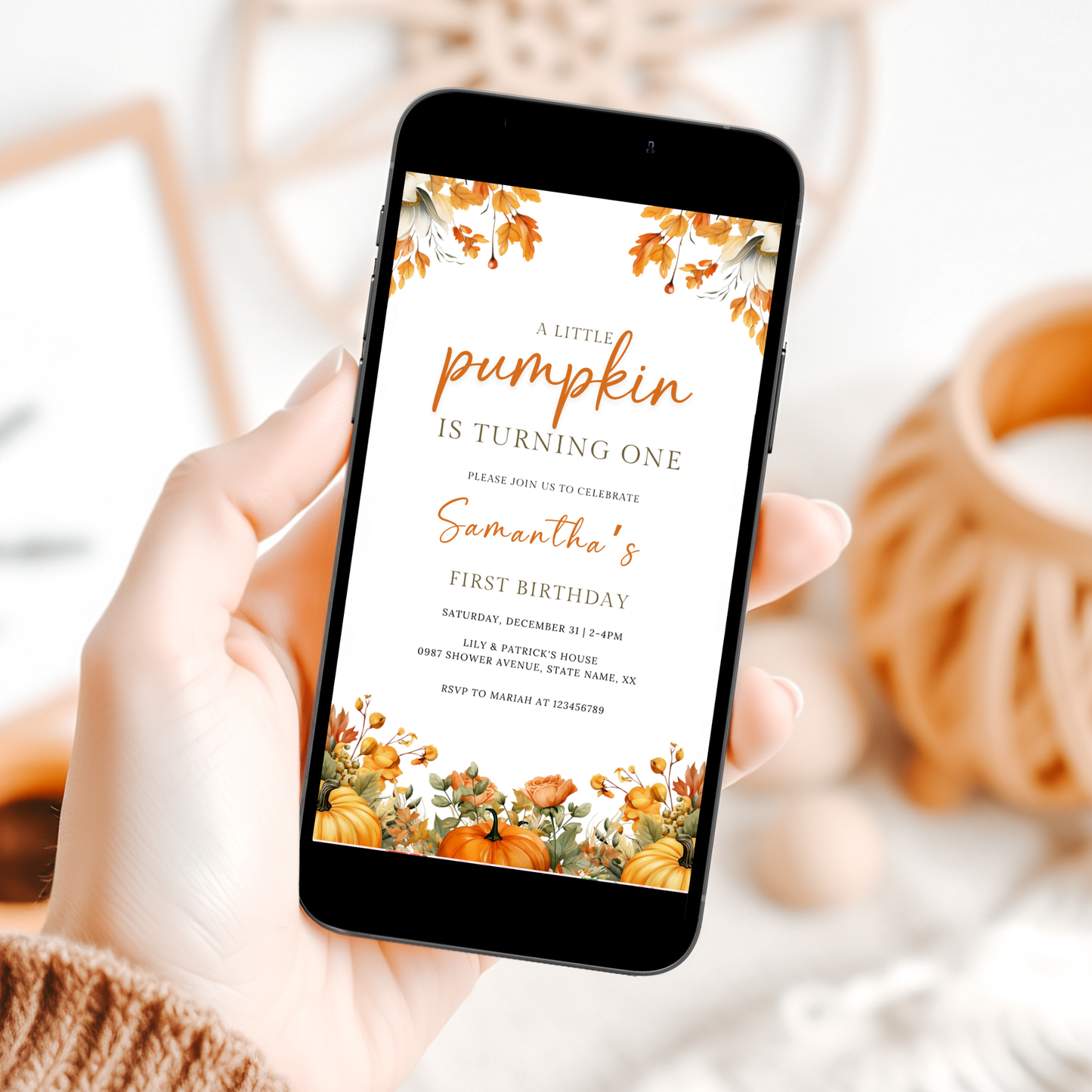 Little Pumpkin 1st Birthday Invitation