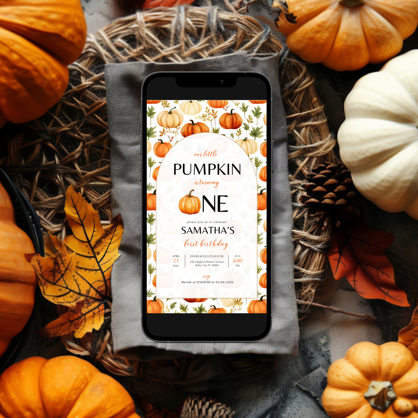 A Little Pumpkin 1st Birthday Invitation