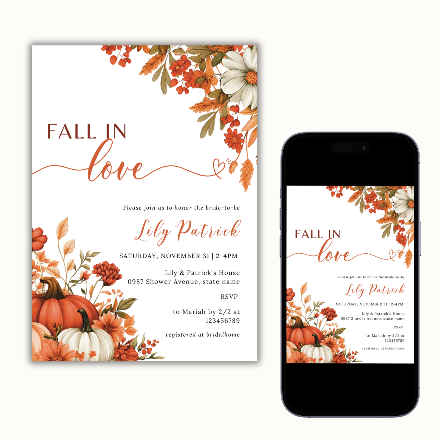 Fall in Love Bridal Shower Invitation - #1