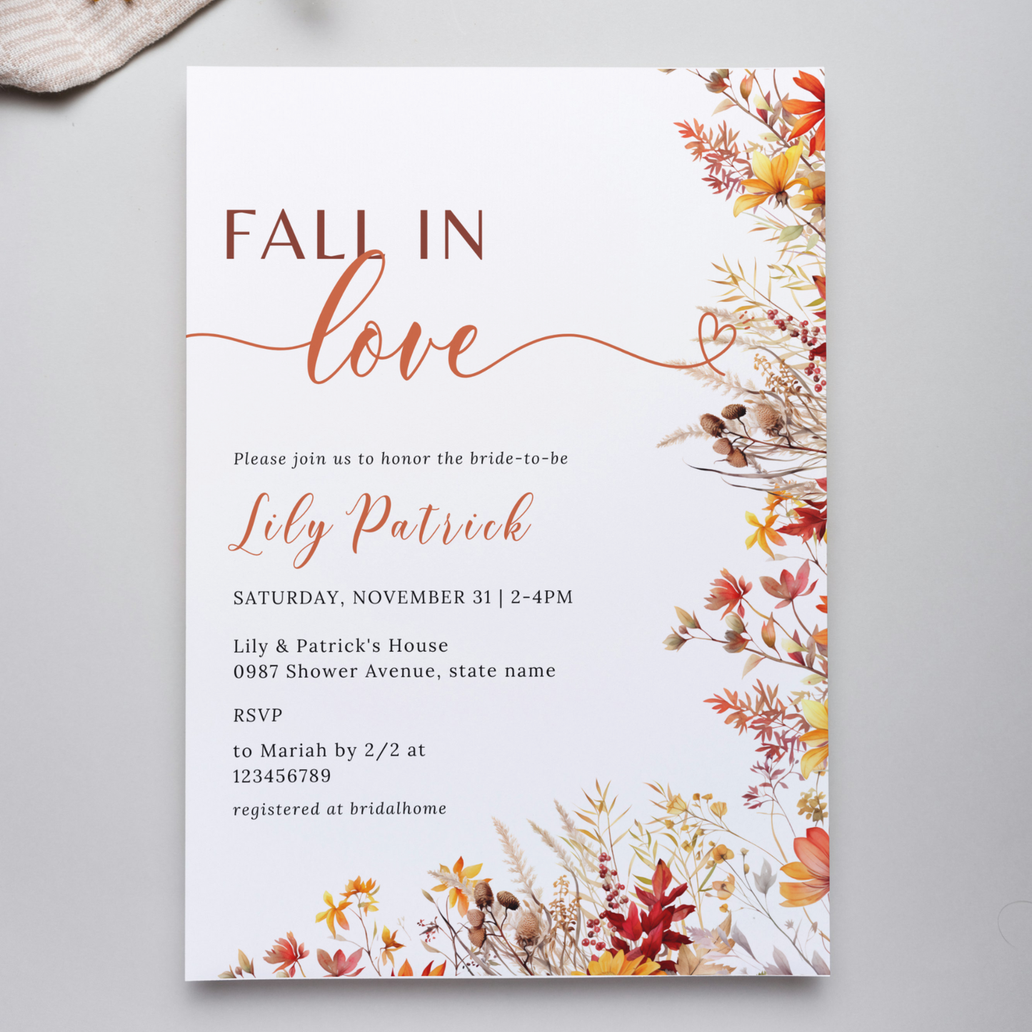 Fall in Love Bridal Shower Invitation - #2