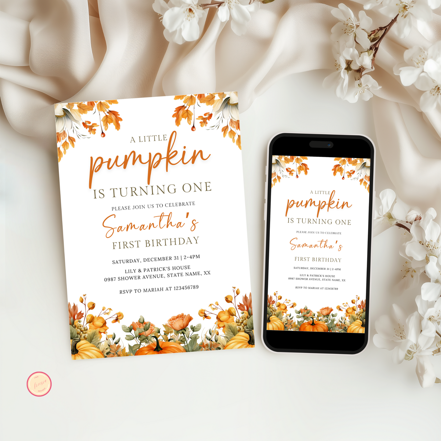 Little Pumpkin 1st Birthday Invitation