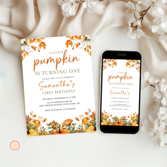 Little Pumpkin 1st Birthday Invitation