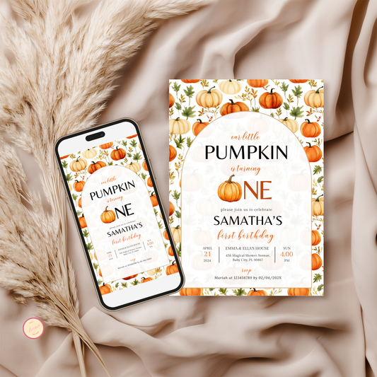 A Little Pumpkin 1st Birthday Invitation