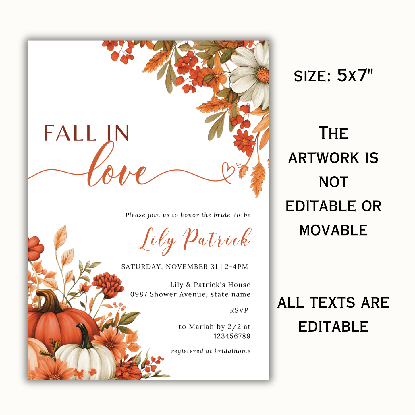 Fall in Love Bridal Shower Invitation - #1