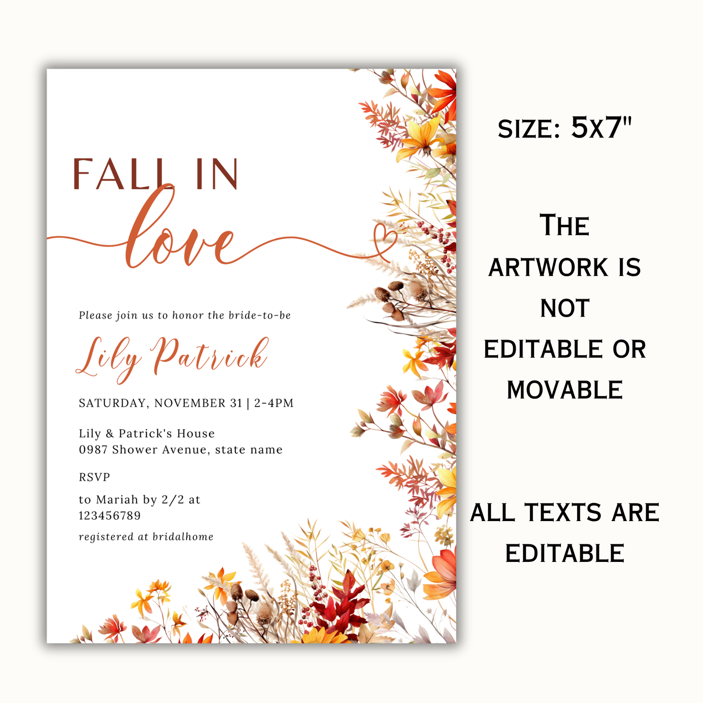Fall in Love Bridal Shower Invitation - #2