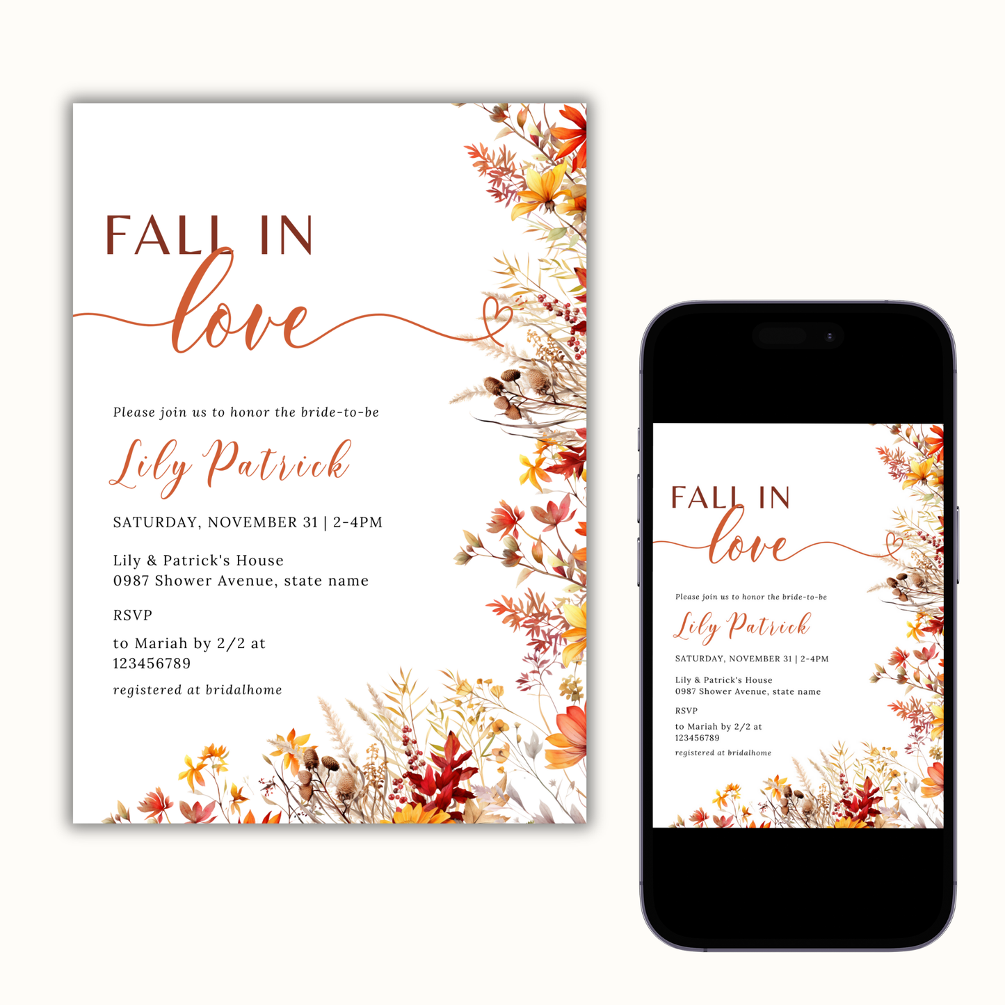 Fall in Love Bridal Shower Invitation - #2
