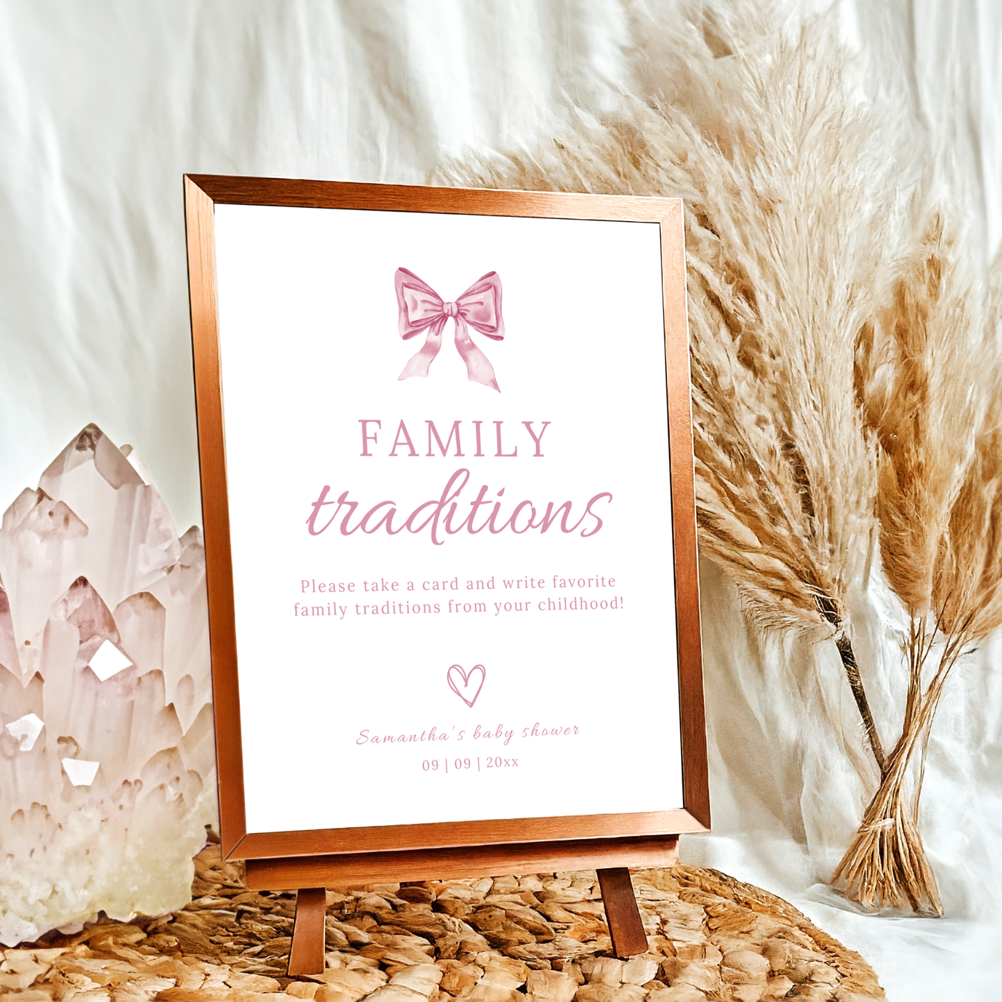 Family Traditions Sign - Pink Bow