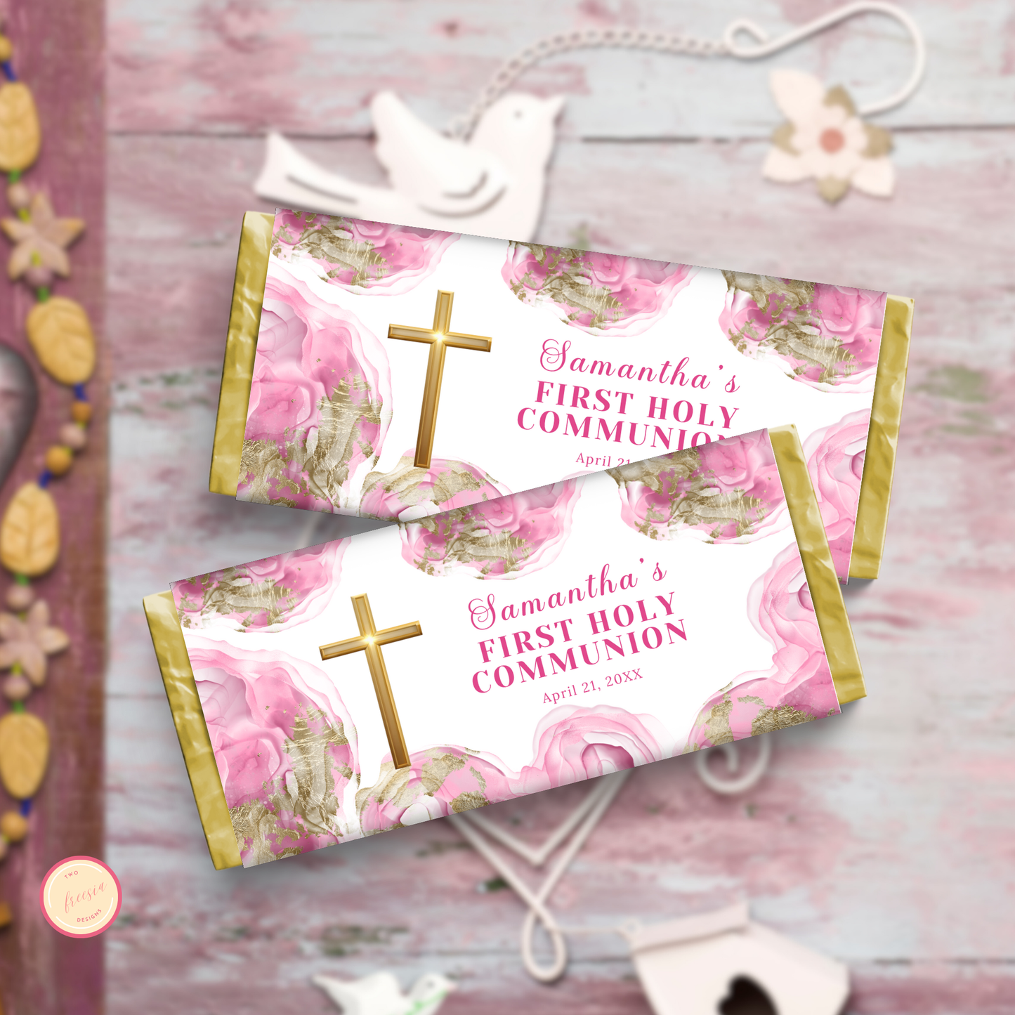 1st Communion Choc wrapper - Pink