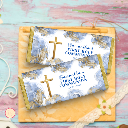 1st Communion Choc wrapper - Blue