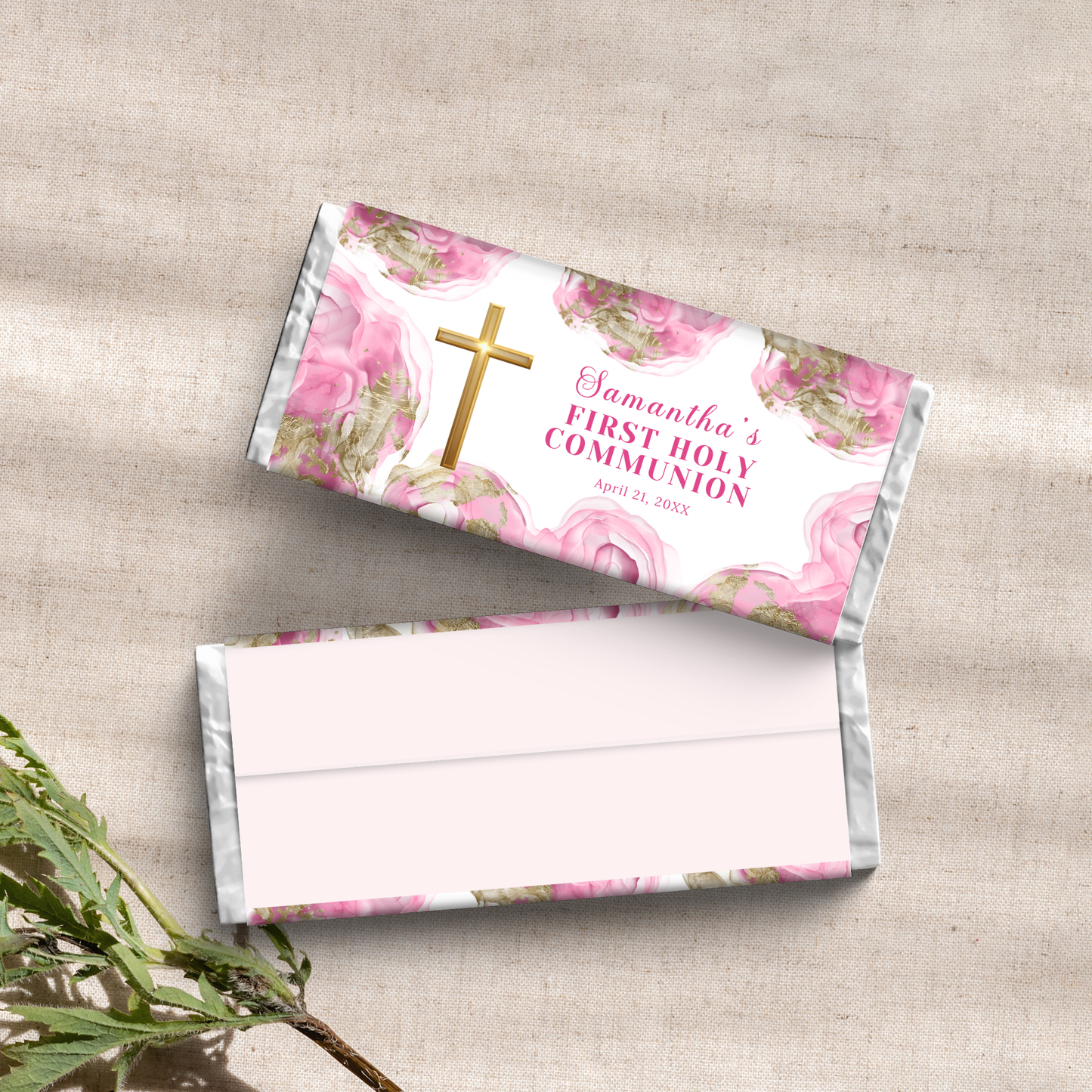 1st Communion Choc wrapper - Pink