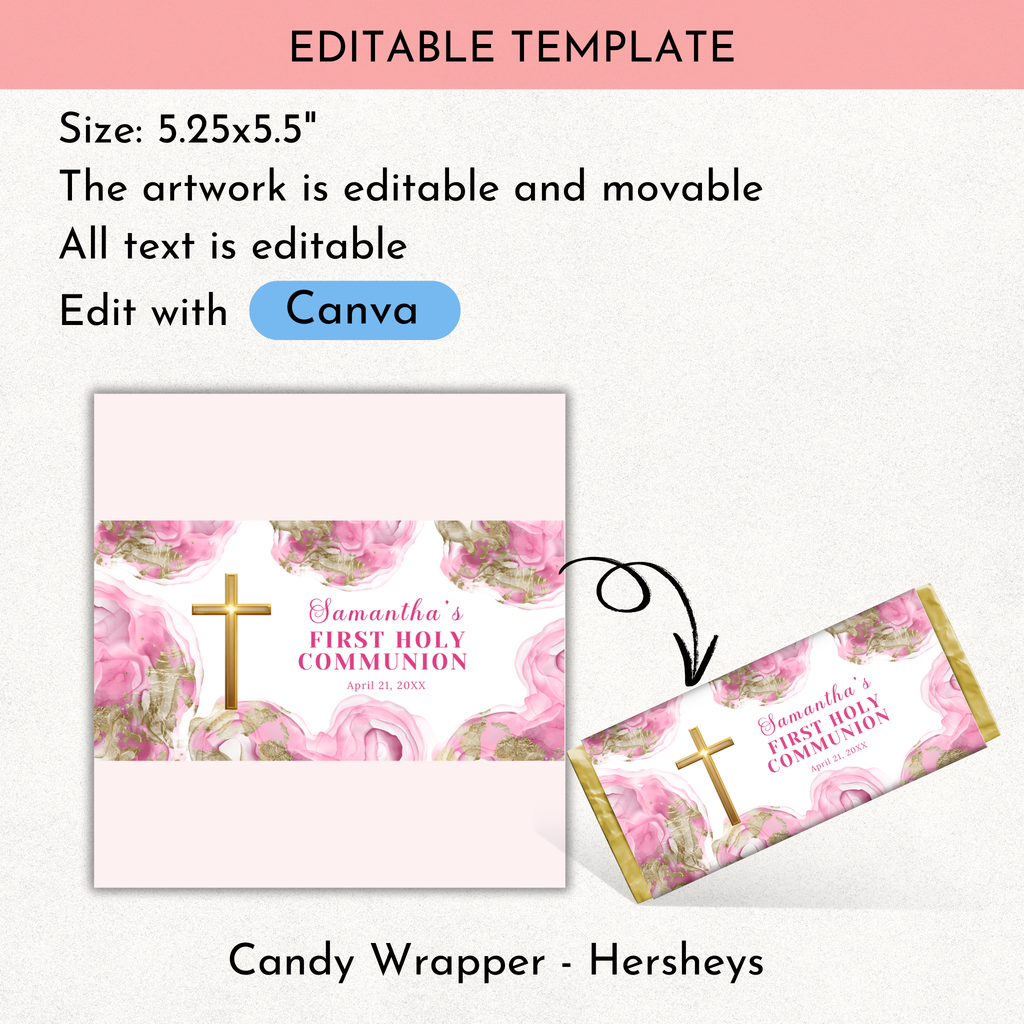 1st Communion Choc wrapper - Pink