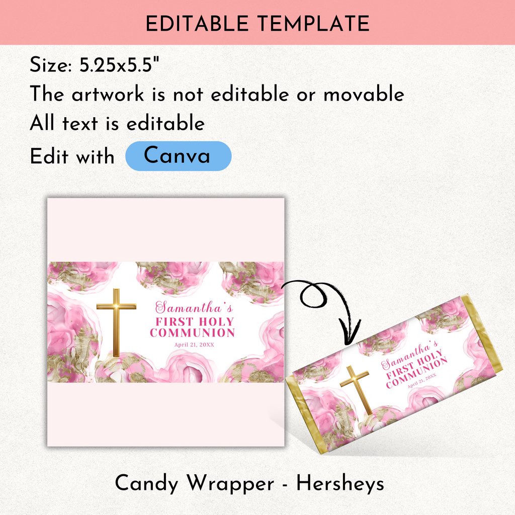 1st Communion Choc wrapper - Pink
