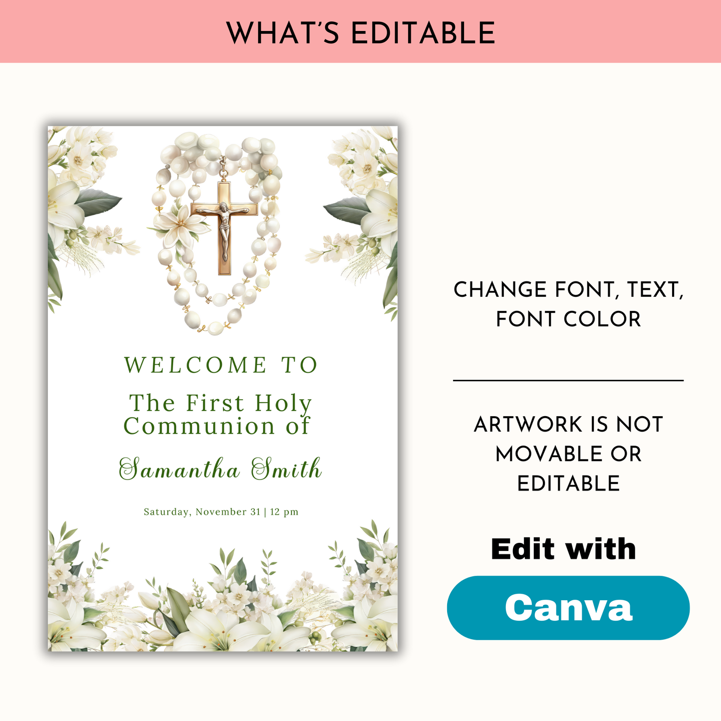 First Holy Communion Welcome Sign - Green