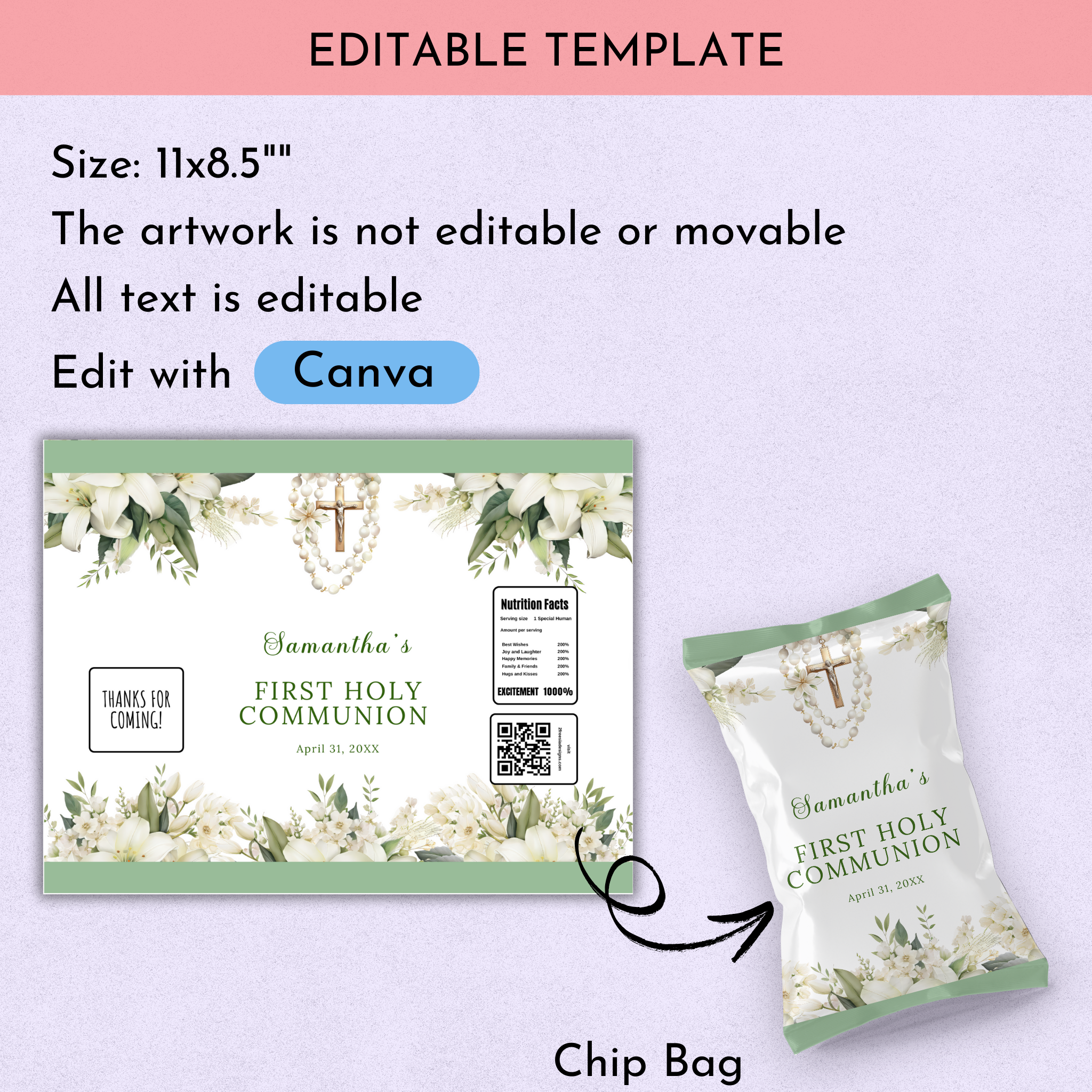 1st Holy Communion Chip Bag - Green