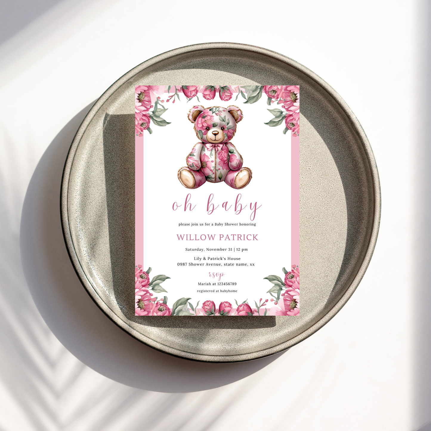 Oh Baby! Baby Shower Invitation - Floral Pink