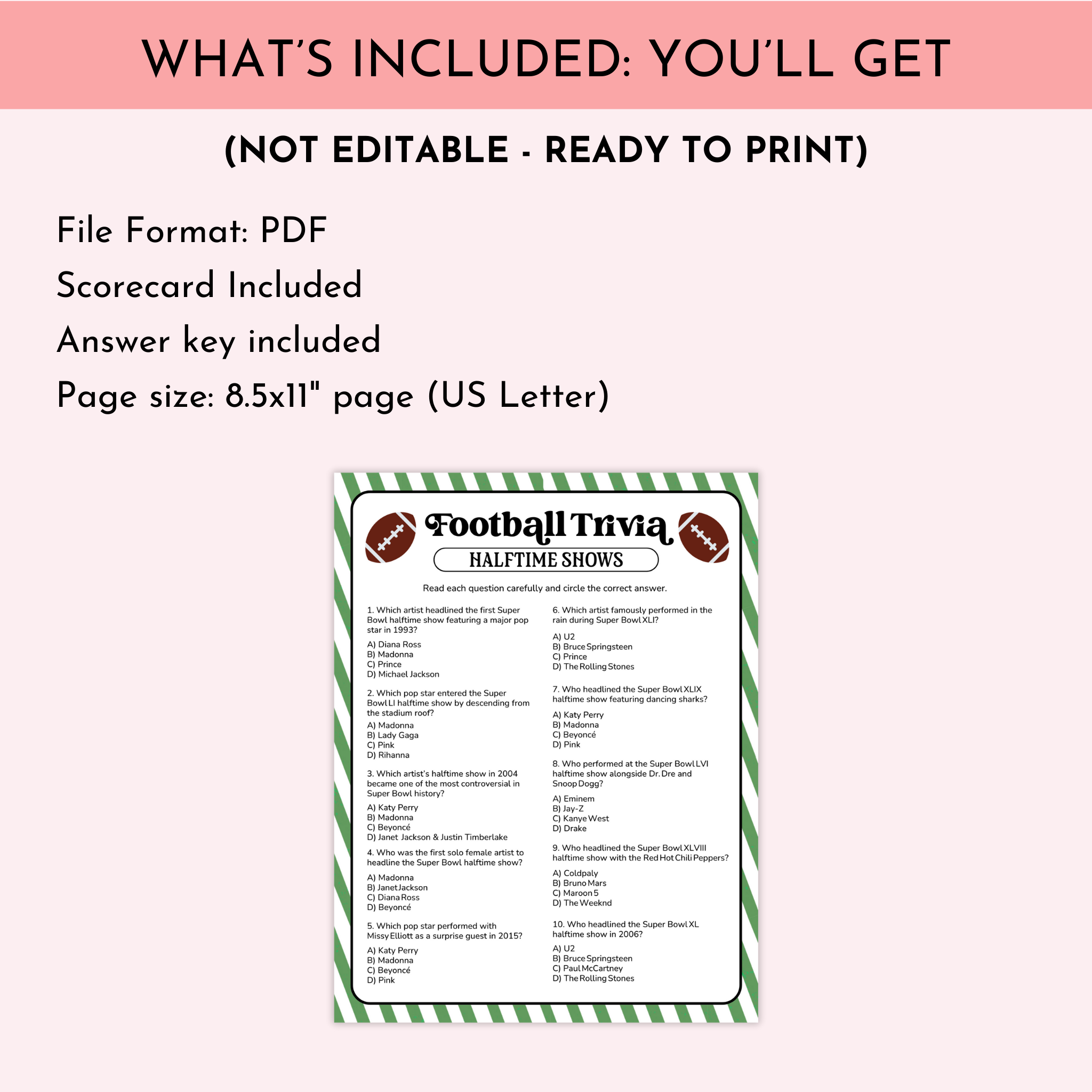 Football Halftime Trivia Game