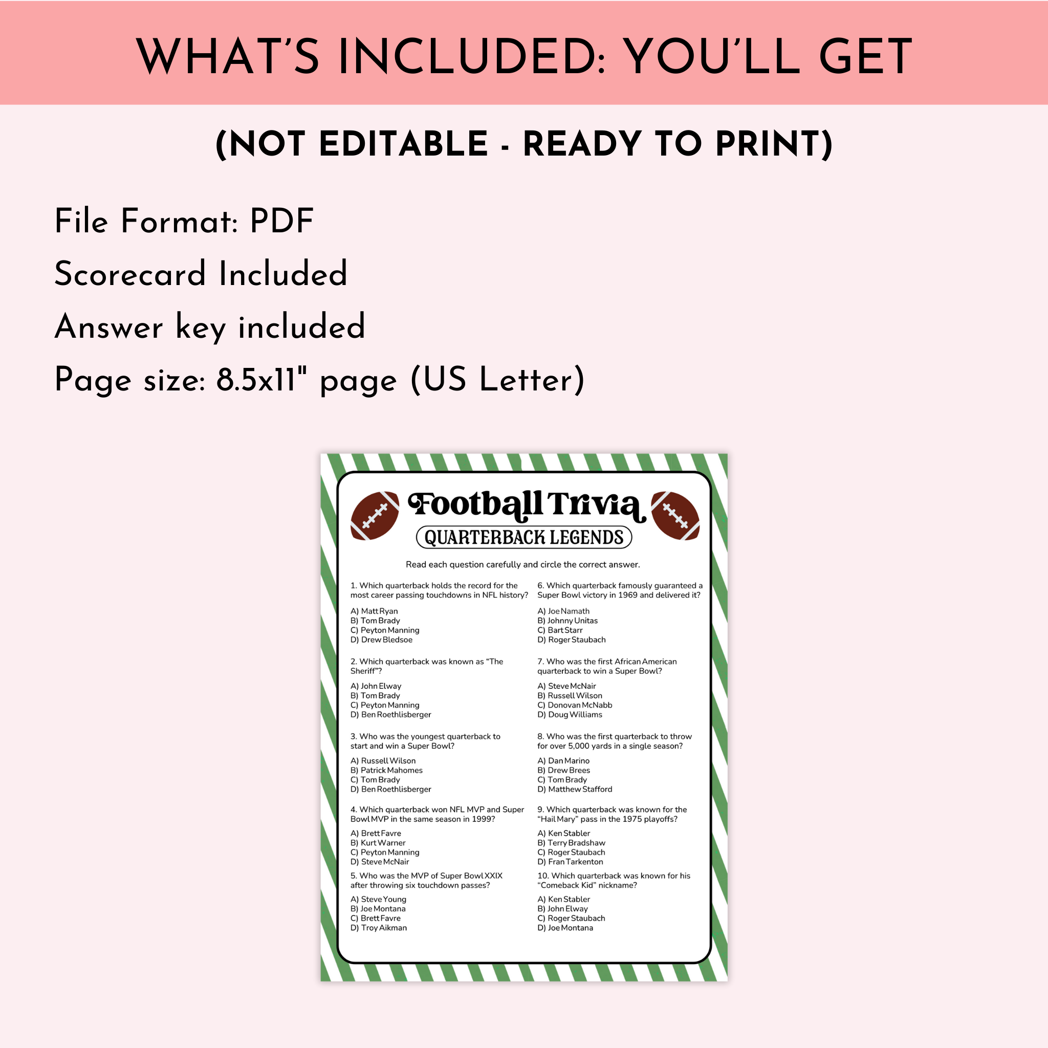 Football Quarterback Trivia Game