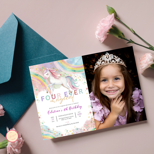 Fourth Unicorn Birthday Invitation with Photo