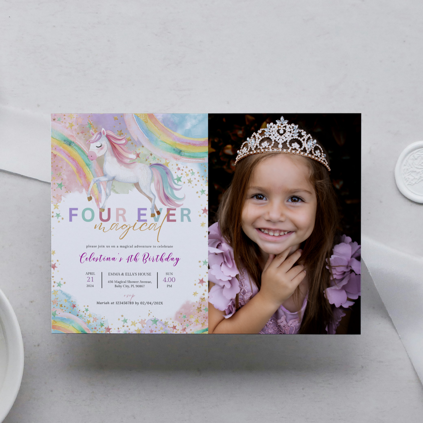Fourth Unicorn Birthday Invitation with Photo