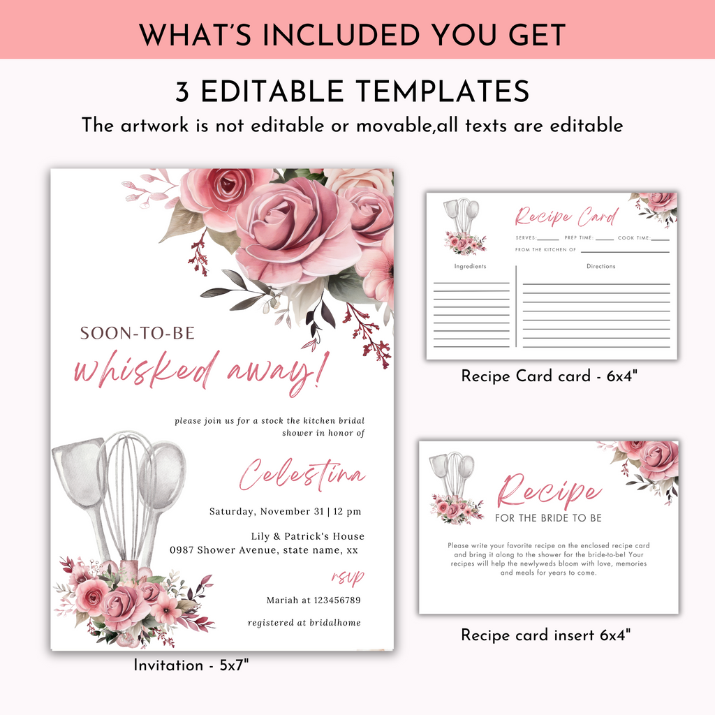 Whisked Away Bridal Shower Invitation Bundle - Pink Floral