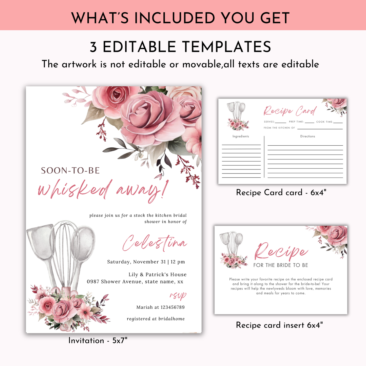 Whisked Away Bridal Shower Invitation Bundle - Pink Floral