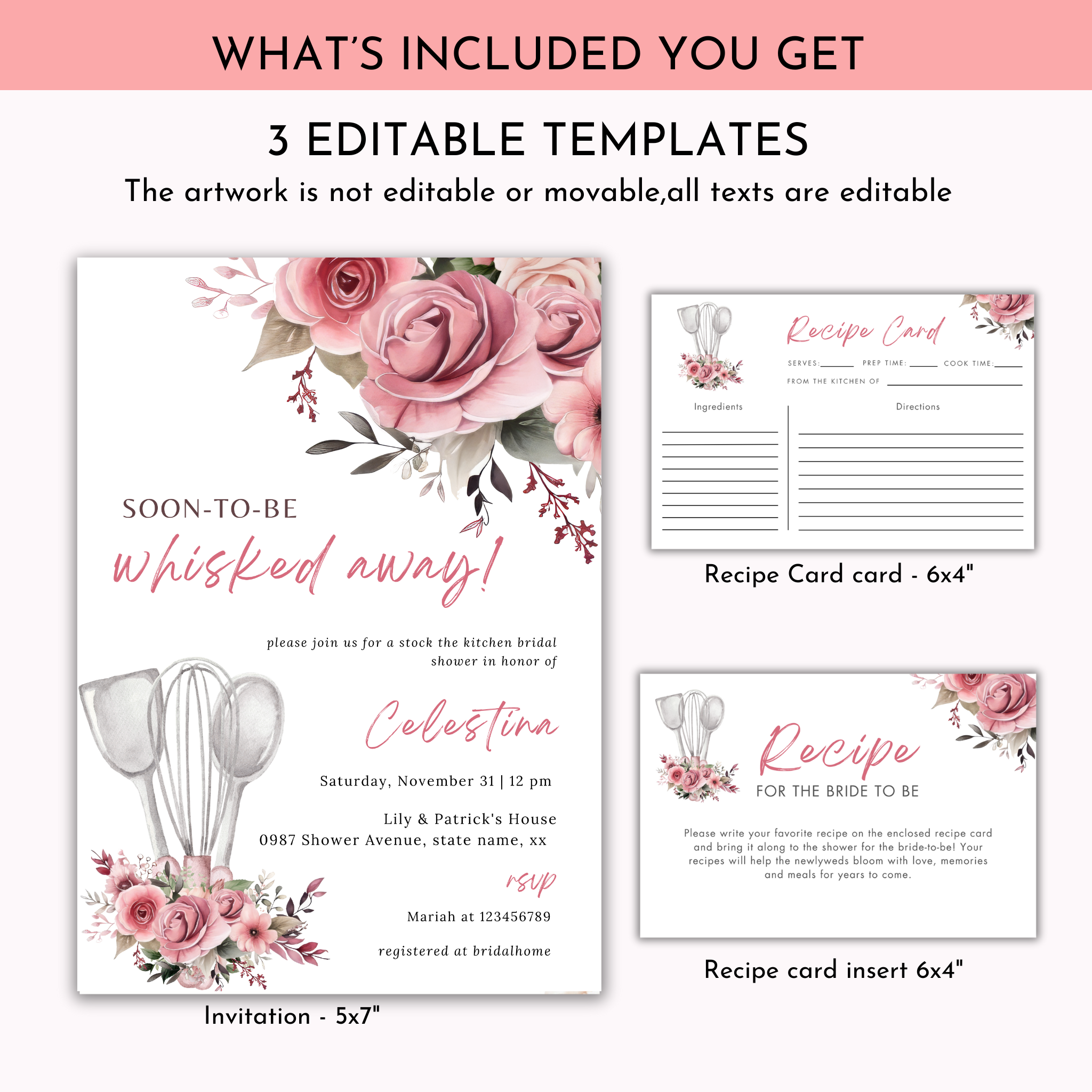 Whisked Away Bridal Shower Invitation Bundle - Pink Floral