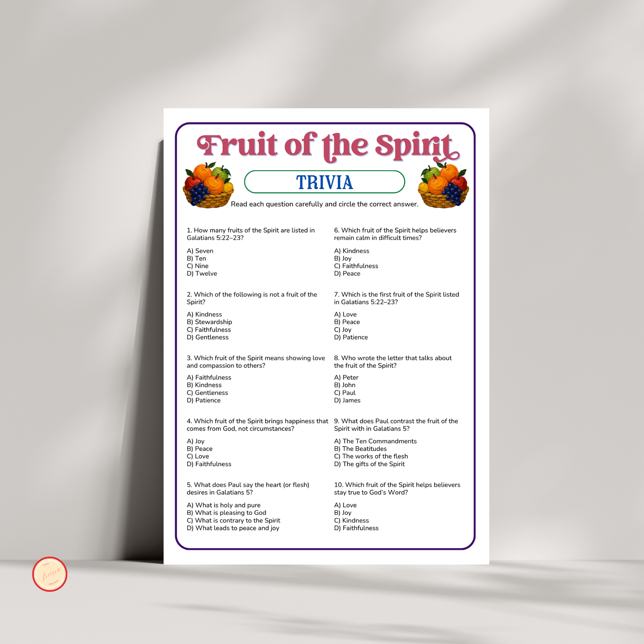 Fruit of the Spirit Trivia Game