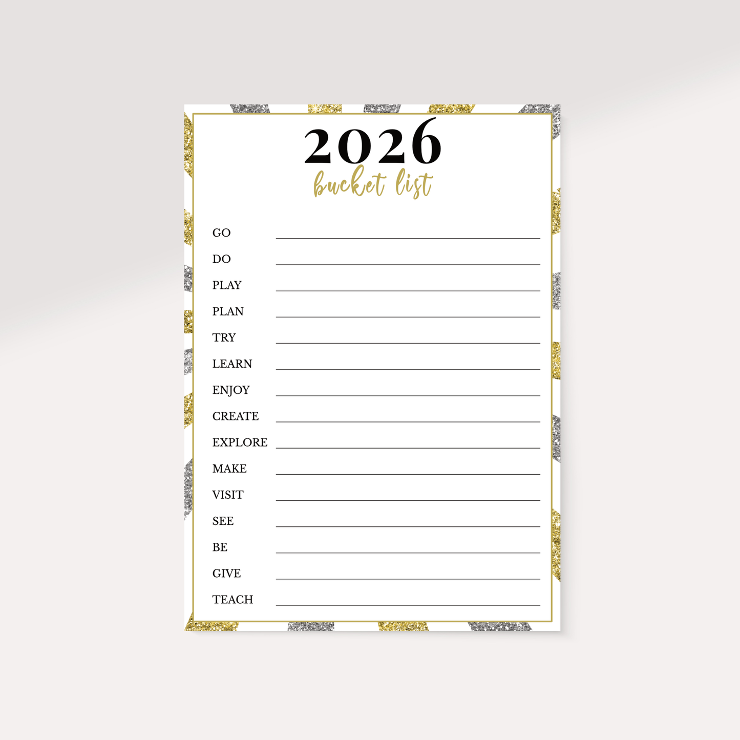 2026 New Year Bucket list Printable