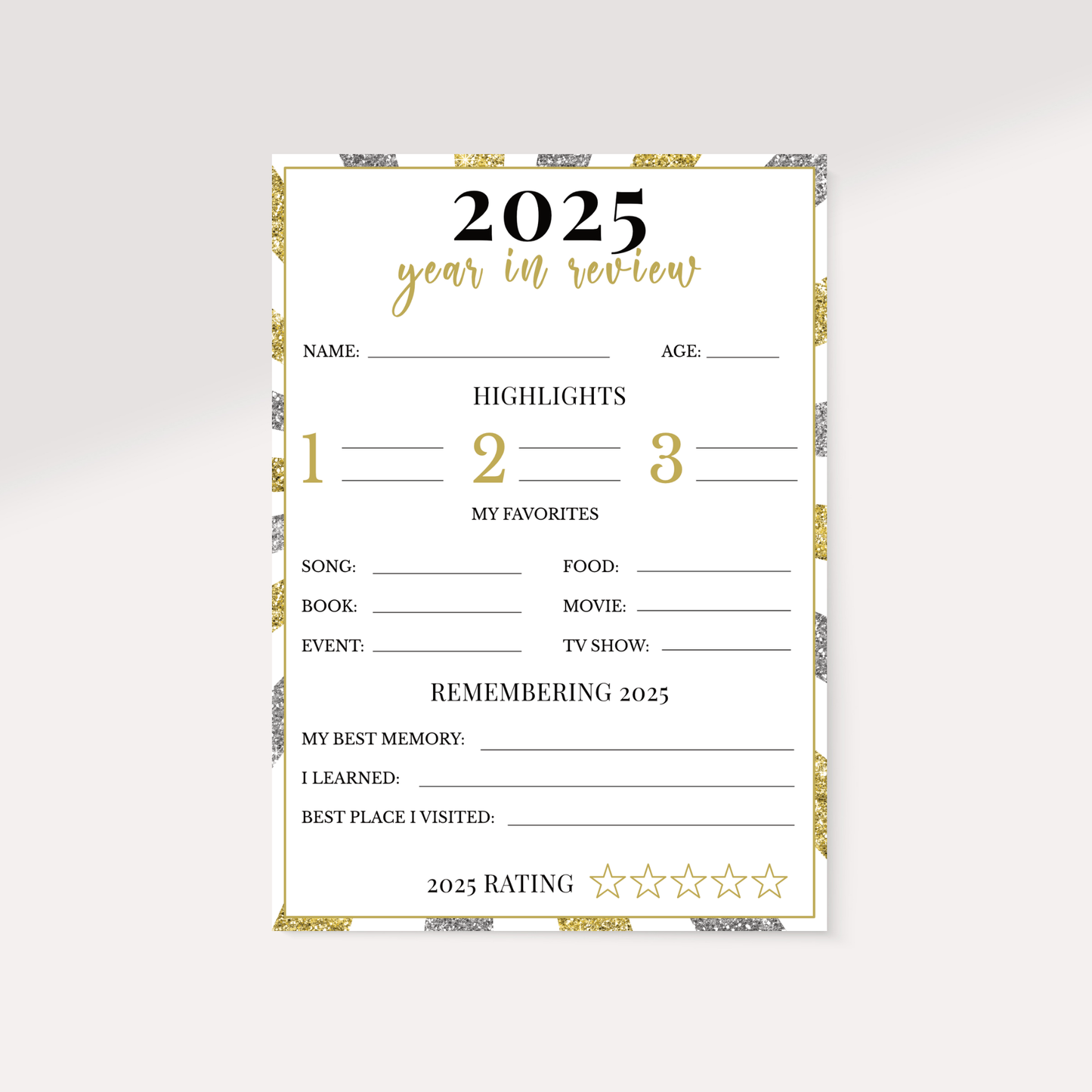 2025 Year in Review Printable
